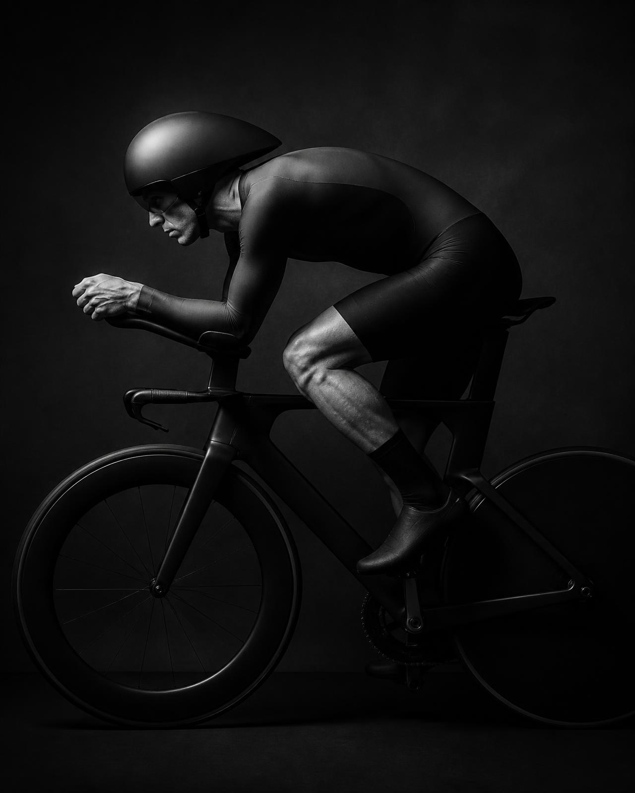 Cycliste en position aérodynamique sur un vélo de contre-la-montre